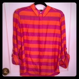 Ann Taylor pink and orange striped button up Size6